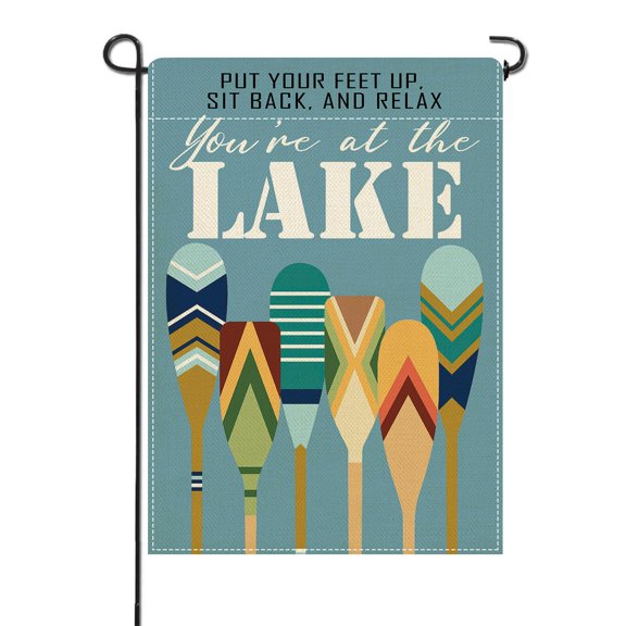 Double Sided Burlap 12x18 Garden Flag Lake Relaxation Blue Lakehouse Boat Paddles Lakeside Outdoor Decor