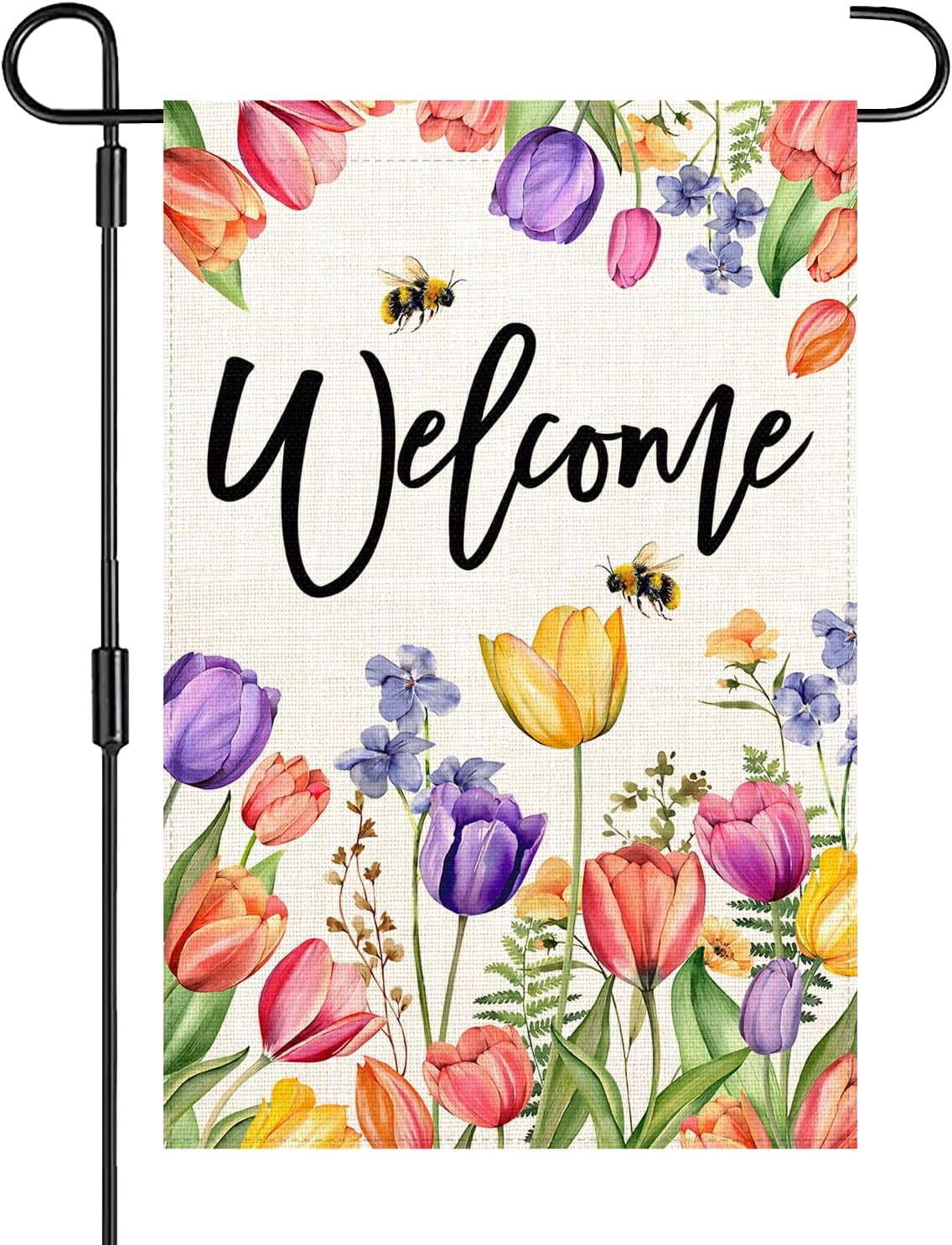 Double Sided Burlap Spring Summer Welcome Flag 12x18 Floral House ...