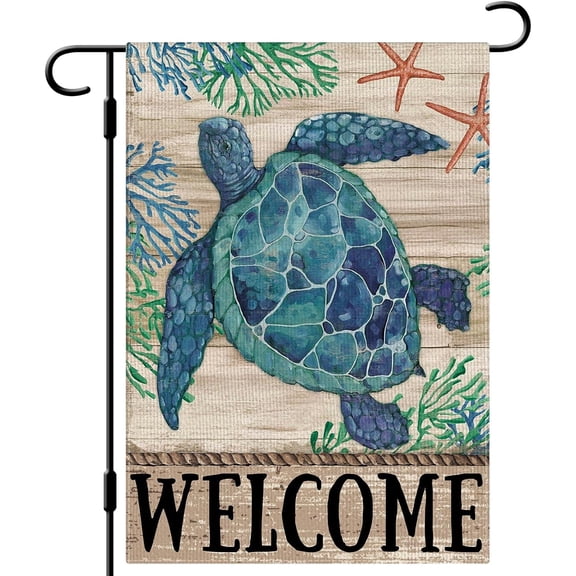 Double Sided Burlap Welcome Sea Turtle Garden Flag 12x18 Inch Coastal Beach Summer Ocean Outdoor Yard Decoration