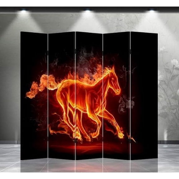 Double Sided Canvas Screen Room Divider - Fire Horse