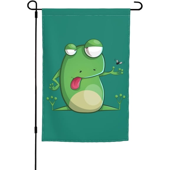 Double Sided Cartoon Frog Garden Flag, 12 x 18 Inch Seasonal Outdoor Welcome Banner for Home Decor