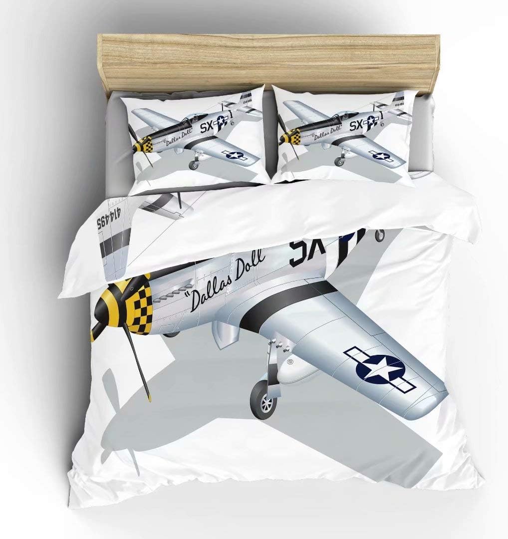 DoubleSided Cartoon Plane for Boy Soft Duvet Cover, 3 Pieces with 1