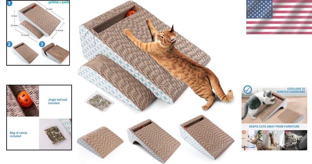 DoubleSided Cat Scratcher Cardboard with Jingle Ball Furniture