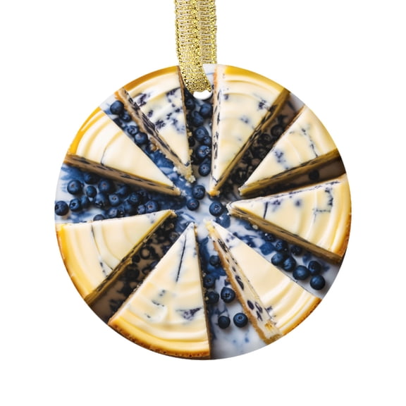Blueberry New York Cheesecake Cute Cheese Cakes Food Themed Double Sided Ceramic Foodie Novelty Holiday Christmas Xmas Ornament Gift (Flat Printed Design, NOT 3D)