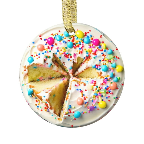 Confetti Cake Cute Sprinkle Vanilla Frosted Birthday Food Themed Double Sided Ceramic Foodie Novelty Holiday Christmas Xmas Ornament Gift (Flat Printed Design, NOT 3D)