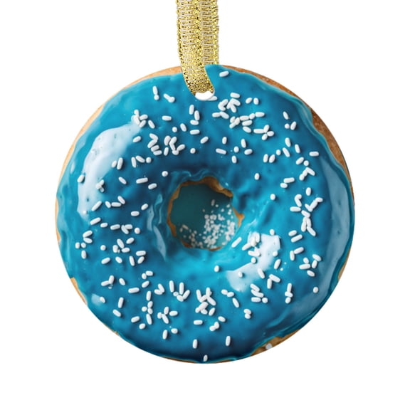 Frosted Blue Donut with White Sprinkles Cute Doughnut Food Themed Double Sided Ceramic Foodie Novelty Holiday Christmas Xmas Ornament Gift (Flat Printed Design, NOT 3D)
