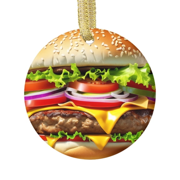 Ham Burger Cheeseburger Cute Food Lovers Foodie Novelty Holiday Christmas Ornament Xmas Tree Gift (Flat Design Printed on Ceramic, Not 3D)