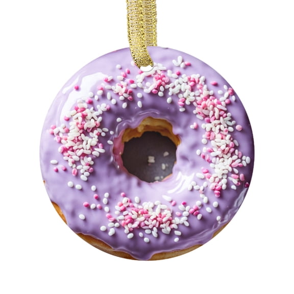 Purple Frosted Doughnut with Sprinkles Cute Donut Food Themed Double Sided Ceramic Foodie Novelty Holiday Christmas Xmas Ornament Gift (Flat Printed Design, NOT 3D)