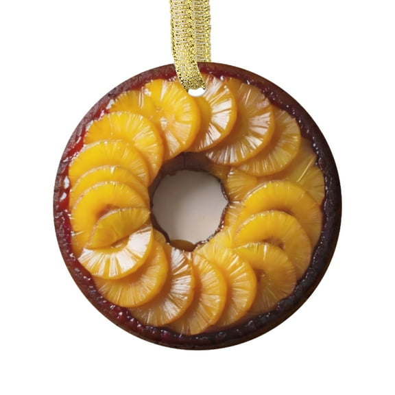 Round Pineapple Upside Down Cake Cute Food Themed Double Sided Ceramic Foodie Novelty Holiday Christmas Xmas Ornament Gift (Flat Printed Design, NOT 3D)