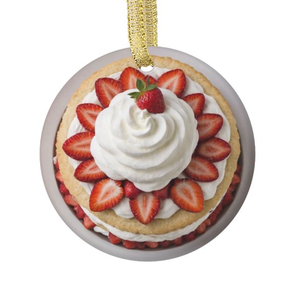 Strawberry Cake Cute Strawberries Whipped Cream Cakes Food Themed Double Sided Ceramic Foodie Novelty Holiday Christmas Xmas Ornament Gift (Flat Printed Design, NOT 3D)