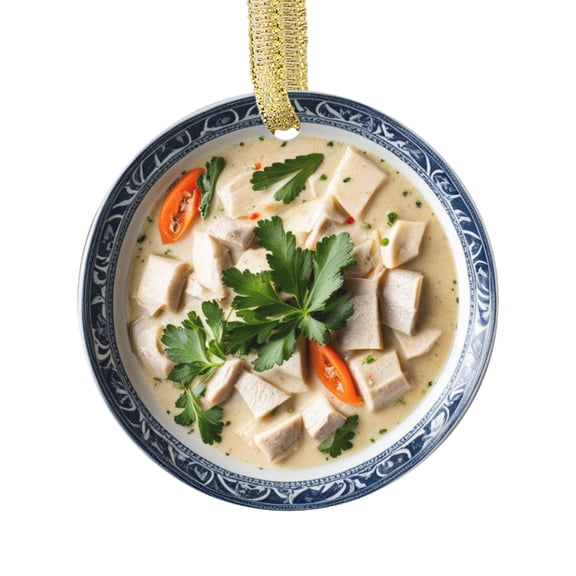 Tom Kha Gai Thailandi Soup Dish Cute Thai Cuisine Food Lovers Foodie Novelty Holiday Christmas Ornament Xmas Tree Gift (Flat Design Printed on Ceramic, Not 3D)