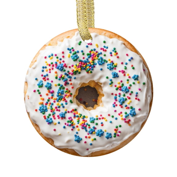 Vanilla Glazed Donut with Rainbow Sprinkles Cute Doughnut Food Lovers Foodie Novelty Holiday Christmas Ornament Xmas Tree Gift (Flat Design Printed on Ceramic, Not 3D)