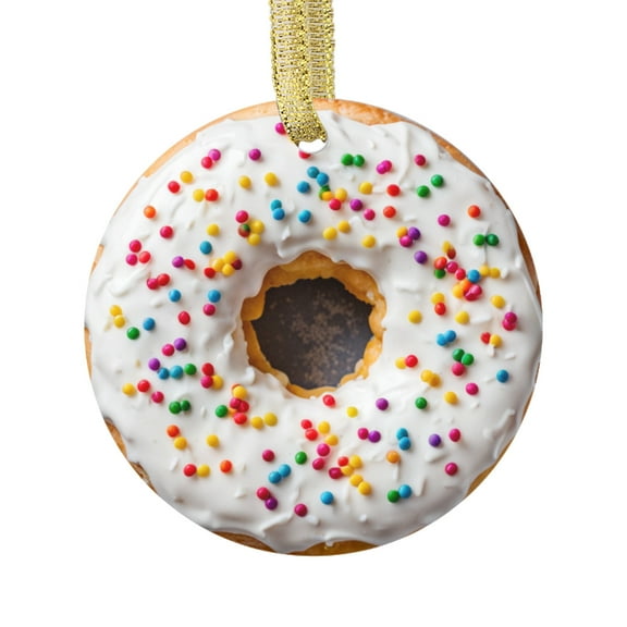 Vanilla Glazed Doughnut with Non Pareil Sprinkles Cute Donut Food Themed Double Sided Ceramic Foodie Novelty Holiday Christmas Xmas Ornament Gift (Flat Printed Design, NOT 3D)