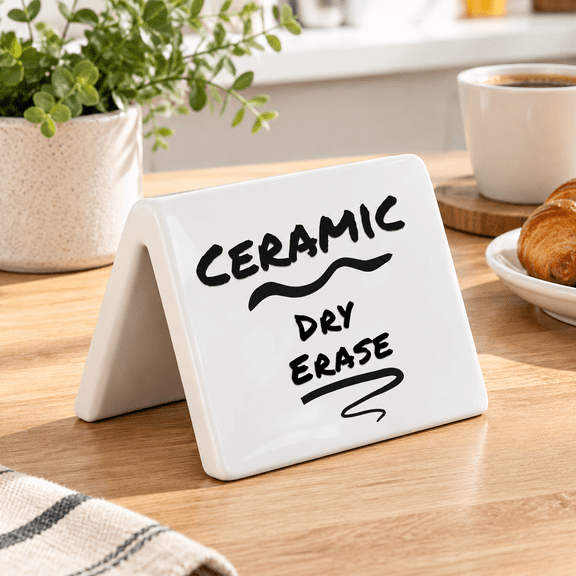 Double Sided Ceramic Dry Erase Table Tent Sign White - 3-1/2"x2" Reusable Tabletop Setting. Great For Wedding Birthday Picnic Ban