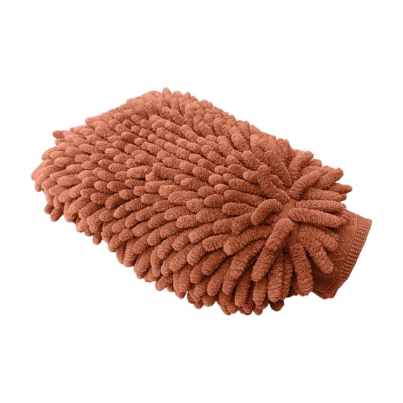 Double Sided Chenille Car Wash Mitt, Cleaning Glove for Auto Detailing, Soft Wash Mitt for Home Car Care, Gentle on Paint Surfaces 10x7 Inch Coffee