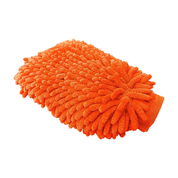 Double-Sided Chenille Car Wash Mitt, Large Waterproof Microfiber Cleaning Glove for Vehicle Detailing and Household Dusting, Scratch-Free Design Saffron