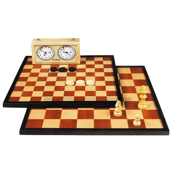Double-Sided Chess and 10x10 Draughts Board, 42cm with Raized Border