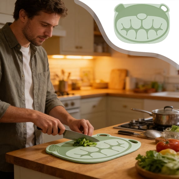 Double Sided Chopping Boards with Handle,Bear Shaped Cutting Boards,Dishwasher Safe,Non Slip Plastic Cutting Board Suitable for Kitchen,Camping,11.8x11.8 Inch,Green