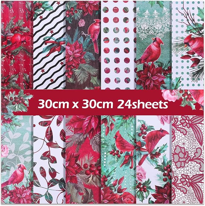 Lot De 24 Feuilles Papier Scrapbooking Noël 30,5x30,5 Cm - Motifs Double Face, 24 Designs - 10