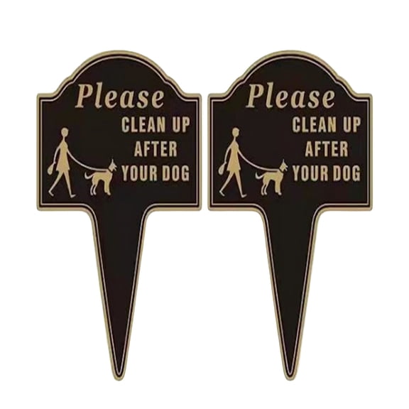 Double-Sided Clean Up After Your Dog Yard Sign with Stake 13.6" Rust-Proof Aluminum Metal Dog Poop Warning Sign for Lawns Gardens High-Visibility Gold and Black No Pooping Pet Waste Sign