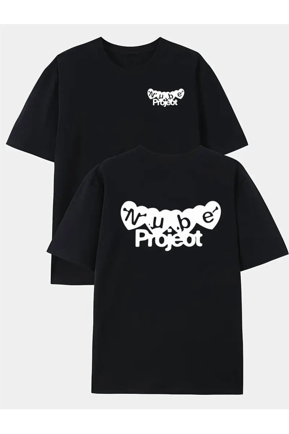 Double Sided Cloud Heart Graphic Text Unisex Crew Neck Short Sleeve Tee