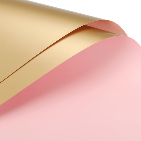 Double Sided Color Flower Wrapping Paper Light Pink+Gold 22.8"x22.8" Waterproof 10 Pack