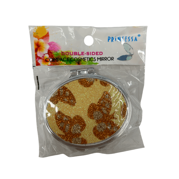 Double Sided Compact Mirror, Stylish Travel Makeup Mirror with Standard, Magnification Views, Glittery Sparkle Designs, Portable Purse, Pocket Size for Quick Touch Ups, Beauty Essential Accessory