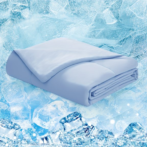 Double Sided Cooling Comforter Light Blue Geometric Heat Absorb Breathable Soft Fluffy Summer Quilt Washable All Season Night Sweat Relief Cool Bedding for Hot Sleepers Contemporary Night Comfort