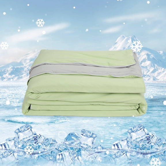 SUNNY HEAT Cooling Summer Comforter 28"x40", Cooling Blanket for Hot Sleepers, Lightweight Breathable Double-Sided Quilt, Gray & Icegreen
