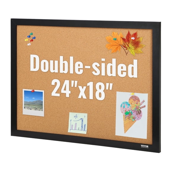 Double Sided Cork Bulletin Board 24 x 18 Inches with MDF Frame and 10 Push Pins for Office Home School Vision Board Display