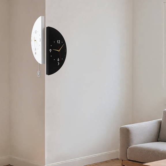 Double Sided Corner Wall Clock, 180 View Half Round Battery Operated Wall Clock with Pendulum for Cafe Bar Office Home Decor