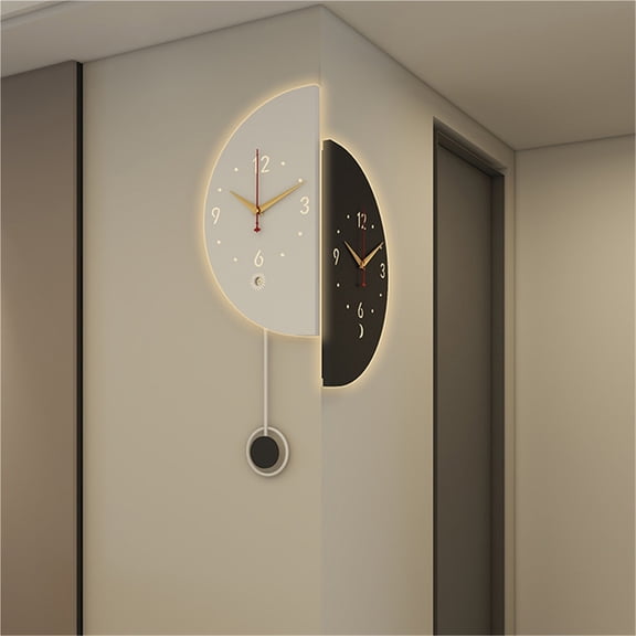 Double-Sided Corner Wall Clock with LED Light, Creative Luxury Wall Lamp Clock for Living Room Home, Corner Clock Decorative Wall Watch, Silent Quartz Movement