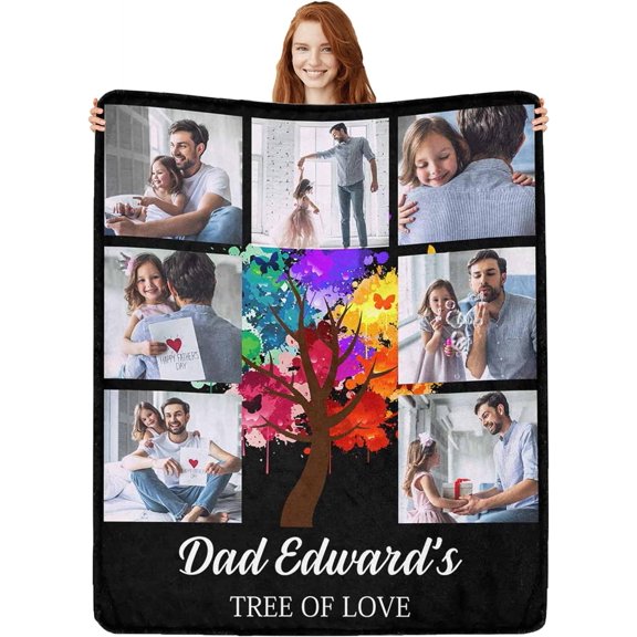 Double Sided Custom Blanket with Photo Text Personalized Throw Blankets Customized Picture Blanket for Kid Adult Friends Mom Dad Personalized Gift Flannel Blanket for Birthday Halloween Christmas