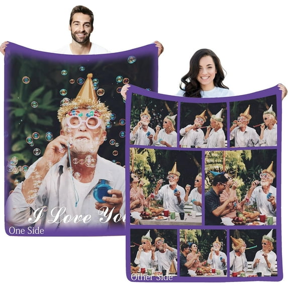 Double Sided Custom Blanket with Photo Text Personalized Throw Blankets Customized Picture Blanket for Kid Adult Friends Mom Dad Personalized Gift Flannel Blanket for Birthday Halloween Christmas
