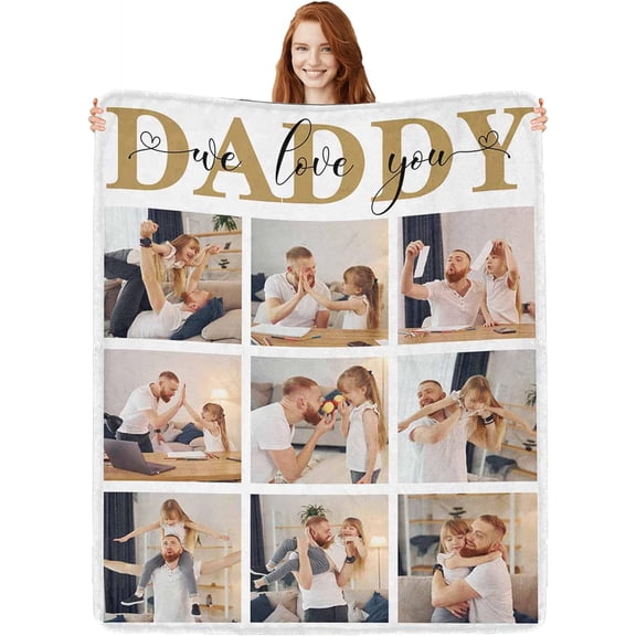 Double Sided Custom Blanket with Photo Text Personalized Throw Blankets Customized Picture Blanket for Kid Adult Friends Mom Dad Personalized Gift Flannel Blanket for Birthday Halloween Christmas