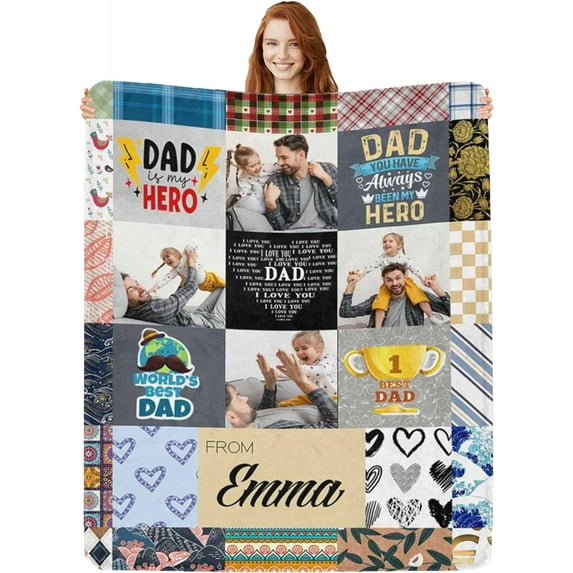 Double Sided Custom Blanket with Photo Text Personalized Throw Blankets Customized Picture Blanket for Kid Adult Friends Mom Dad Personalized Gift Flannel Blanket for Birthday Halloween Christmas