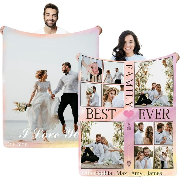 Double Sided Custom Blanket with Photo Text Personalized Throw Blankets Customized Picture Blanket for Kid Adult Friends Mom Dad Personalized Gift Flannel Blanket for Birthday Halloween Christmas