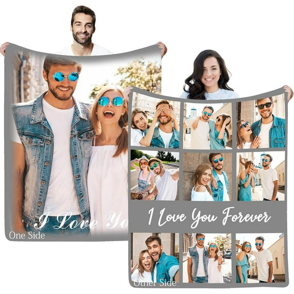 Double Sided Custom Blanket with Photo Text Personalized Throw Blankets Customized Picture Blanket for Kid Adult Friends Mom Dad Personalized Gift Flannel Blanket for Birthday Halloween Christmas