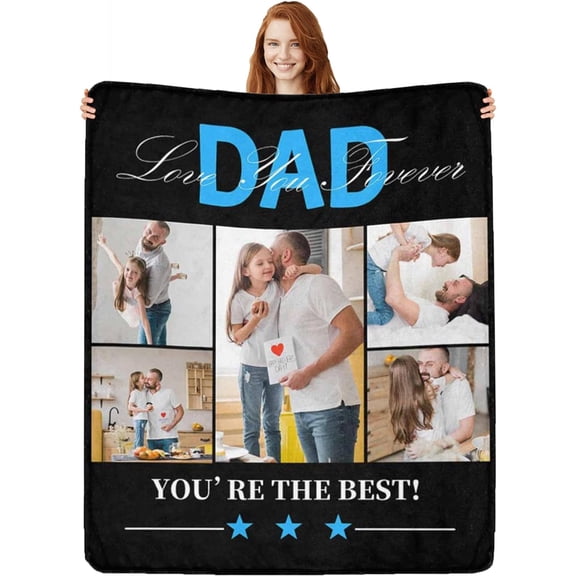 Double Sided Custom Blanket with Photo Text Personalized Throw Blankets Customized Picture Blanket for Kid Adult Friends Mom Dad Personalized Gift Flannel Blanket for Birthday Halloween Christmas