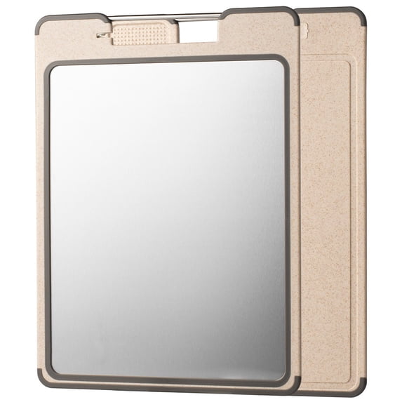 Double-Sided Cutting Board,Stainless Steel & Plastic Cutting Boards for Kitchen,Pure Titanium and Wheat Straw PP Scratch-Resistant Board,Non Toxic & BPA Free Built-in With Knife Guards & Sharpener