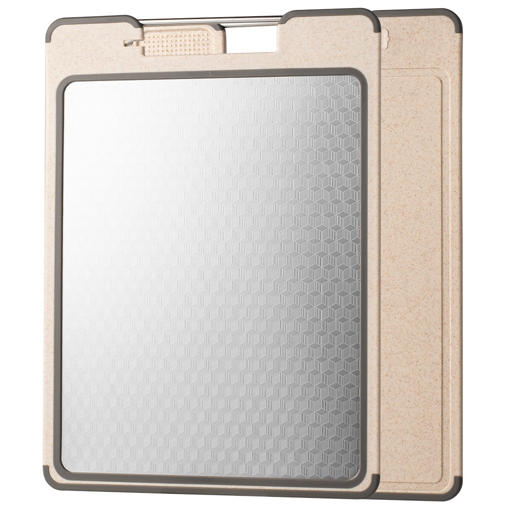 Double-Sided Cutting Board,Stainless Steel & Straw Fiber Chopping Board,Built-In Sharpener Groove,Non-Slip Feet,Meat Vegetable Bread Prep,Durable Food-Grade Board,Hygienic Easy Clean Kitchen Tool