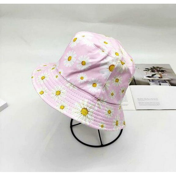 Double-Sided Daisy Bucket Hats Women's Embroidery Hip Hop Panama Bob Caps Folded Beach Sun Fisherman Hat for Ladies Mens