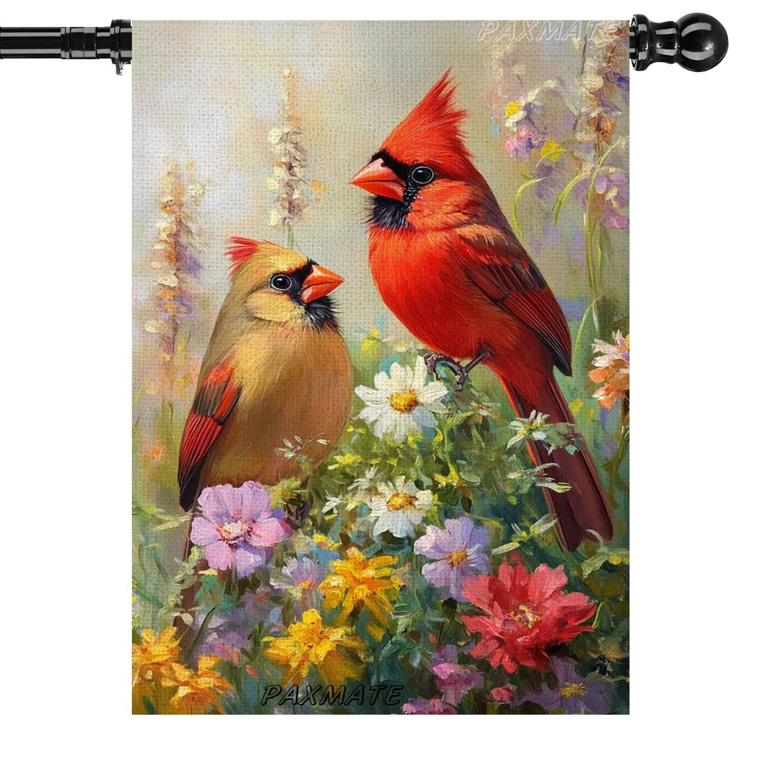 Double Sided Decorative Garden Flag Spring Cardinal Bird House Burlap Outdoor Yard Flag Welcome Home Decor Decoration