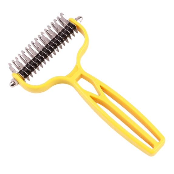 Double Sided Dematting Comb for Cats & Dogs, Undercoat Rake, Deshedding Grooming Tool, Gentle Matt Remover Detangler for Long Thicks Haired Pets, Pet Grooming Brush (1Pcs) Yellow