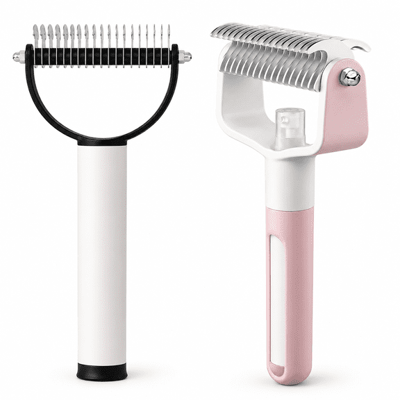 Double Sided Dematting Comb for Cats & Dogs, Undercoat Rake Dog Hair Remover, Safe Deshedding Grooming Tool, Gentle Matt Remover Detangler for Long Thick Haired Pets,black