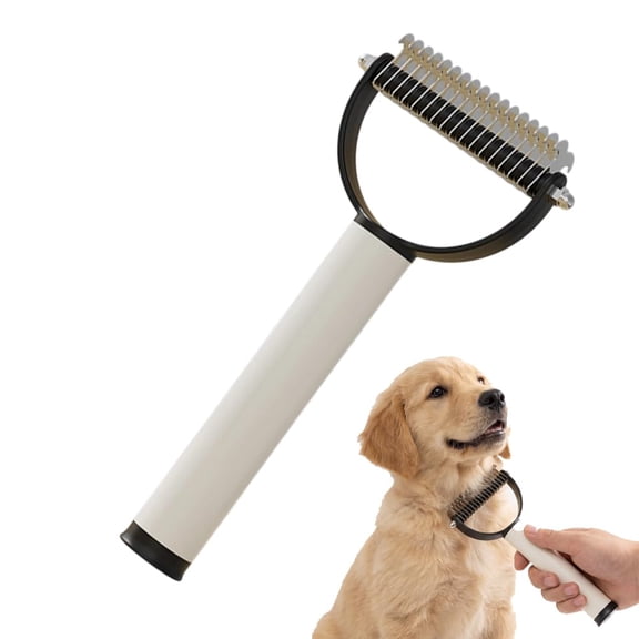 Double Sided Dematting Comb for Cats & Dogs, Undercoat Rake, Safe Deshedding Grooming Tool, Gentle Matt Remover Detangler for Long Thick Haired Pets, Ergonomic Pet Grooming Brush (Black)