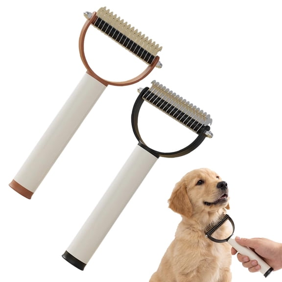 Double Sided Dematting Comb for Cats Dogs, Undercoat Rake, Safe Deshedding Grooming Tool, Gentle Matt Remover Detangler, Ergonomic Pet Grooming Brush