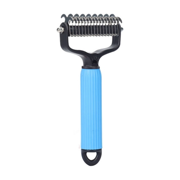 Double-Sided Dematting Comb for Dogs & Cats, Deshedding Dog Brush with Rounded Blades, Pet Grooming Tool for Removing Tangles, Mats & Loose Fu