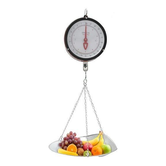 Double-Sided Dial Hanging Scale 22LBS, Mechanical Hanging Scale with Scoop and Chain, Large Display Spring Dial Weight Scale, High Accuracy Weight Scale for Farm, Kitchen Food and Produce (Red)
