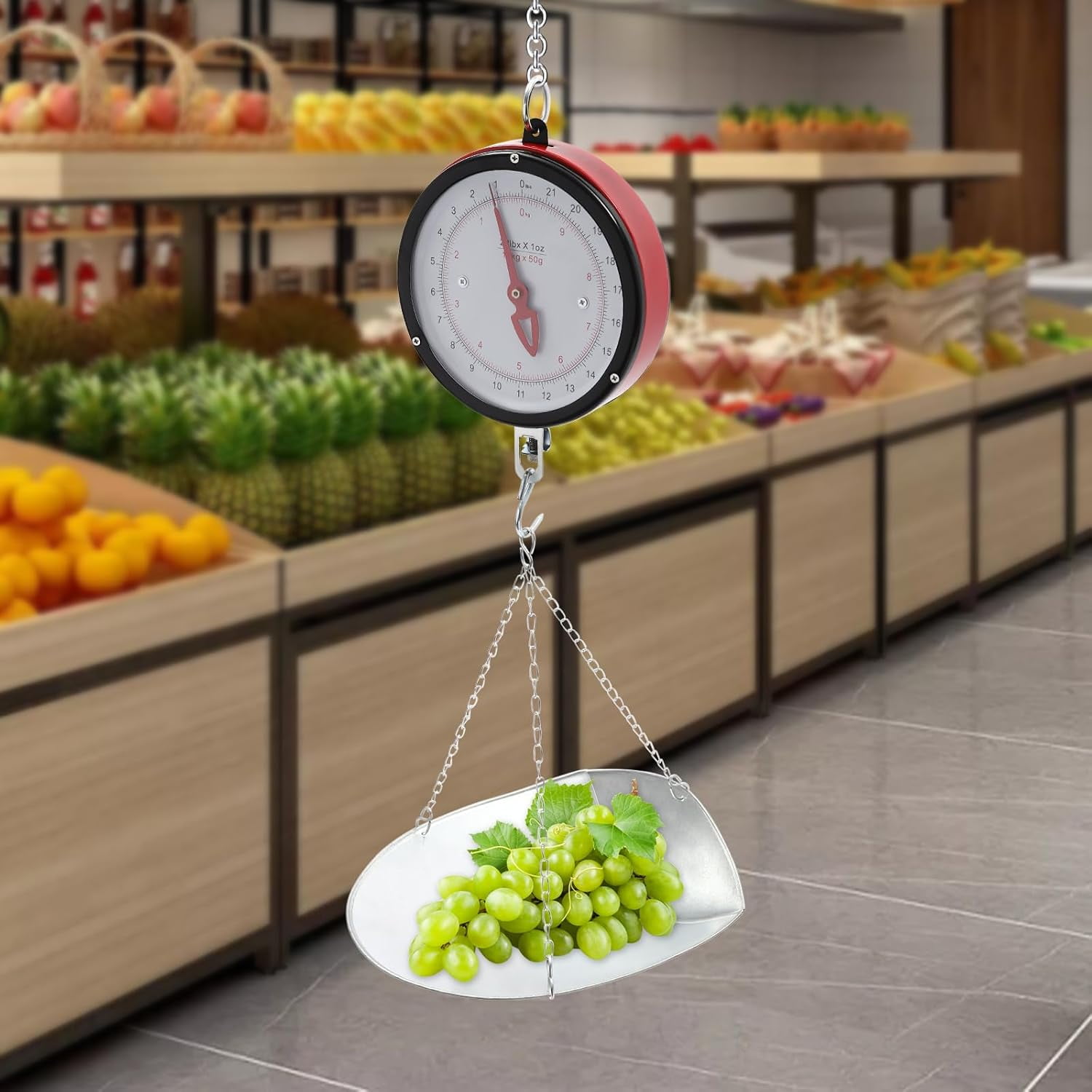Tellegloww 2 Sets 110 Lbs Large Display Hanging Scale With Scale Scoop Kitchen Dial Weight Scale Silver Industrial Spring Scales For Shopping Traveling Food Produce Weighing - View #3